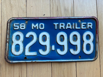 1958 Missouri Trailer License Plate