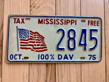 1975 Mississippi 100% DAV License Plate