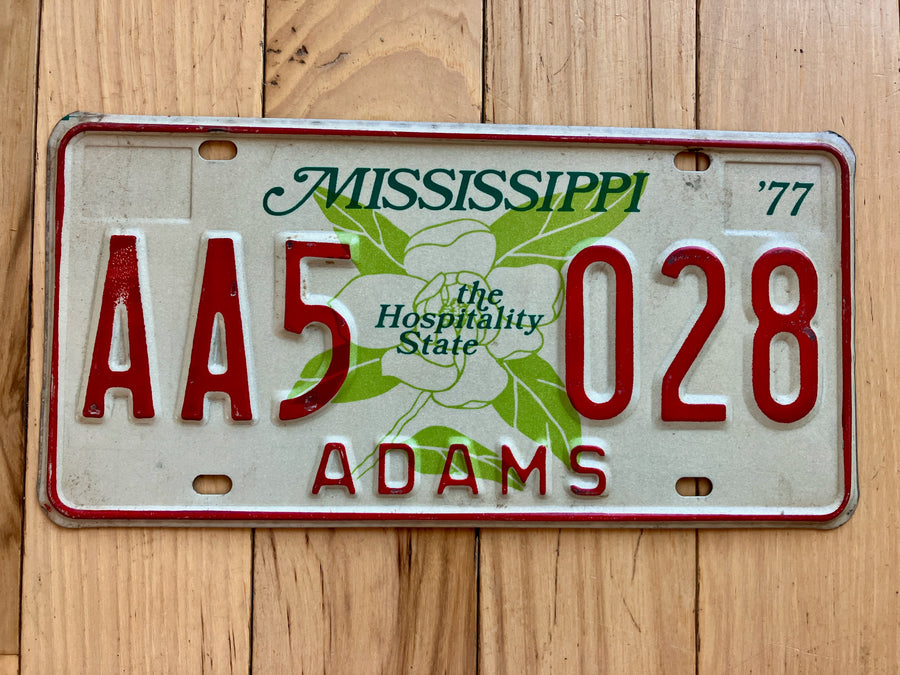 1977 Mississippi Adams County License Plate