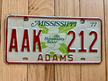 1977 Mississippi Adams County License Plate