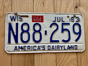 1963 Wisconsin License Plate W/ 1964 Tab