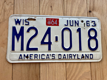 1963 Wisconsin License Plate W/ 1964 Tab
