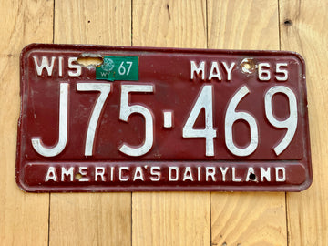 1965 Wisconsin License Plate W/ 1967 Tab