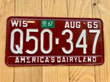 1965 Wisconsin License Plate W/ 1967 Tab