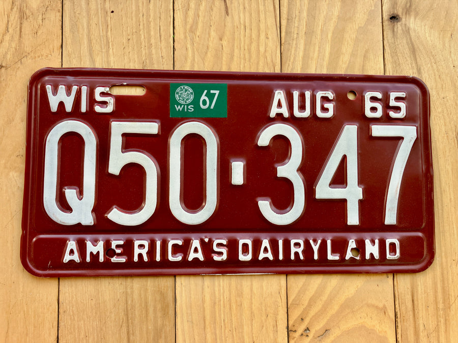 1965 Wisconsin License Plate W/ 1967 Tab