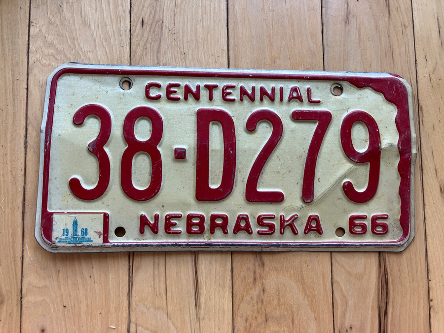 1966 Nebraska Centennial License Plate W/ 1968 Tab