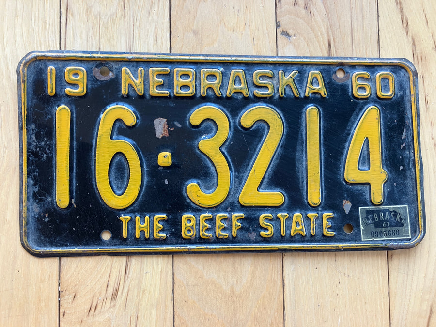 1960 Nebraska License Plate W/ 1961 Tab