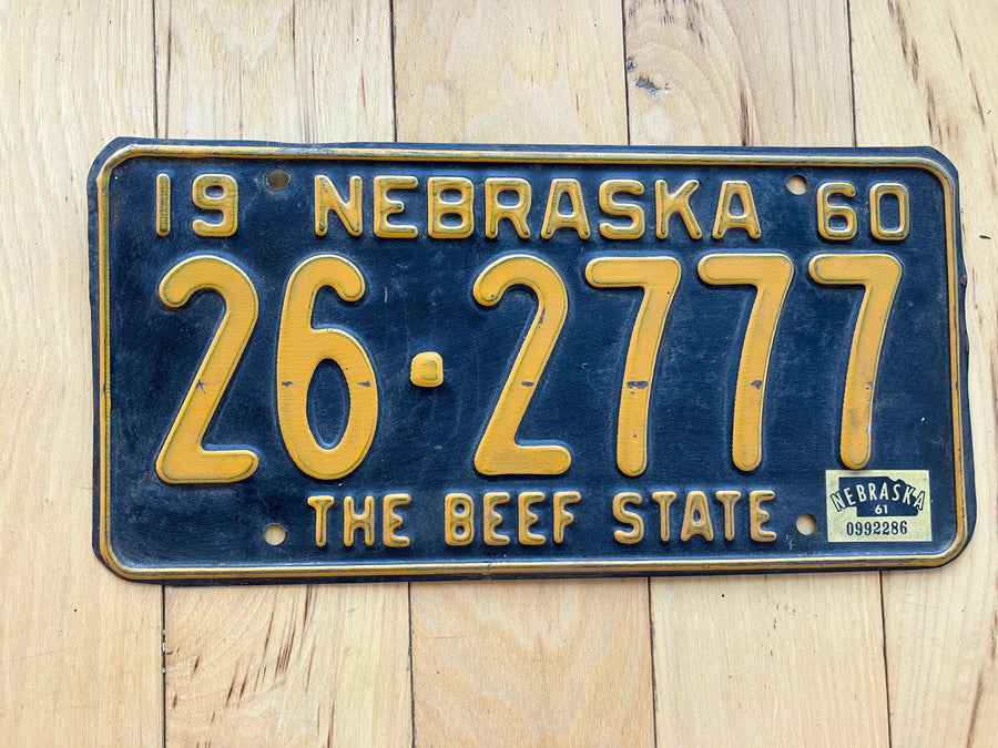 1960 Nebraska License Plate W/ 1961 Tab