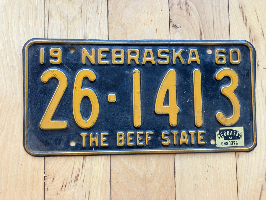 1960 Nebraska License Plate W/ 1961 Tab