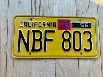 1956 California License Plate W/ 1957 Tab