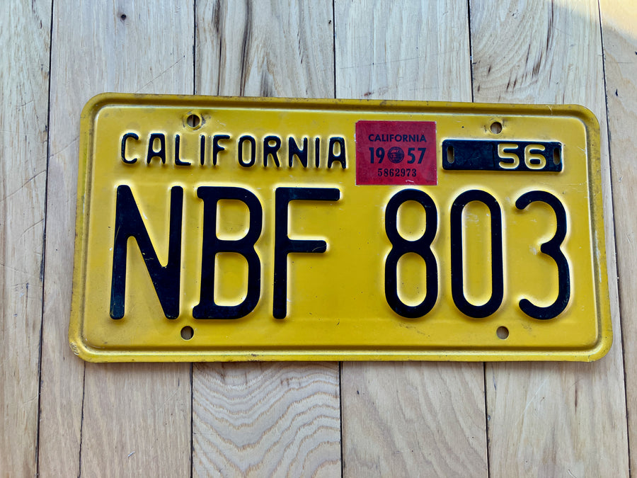 1956 California License Plate W/ 1957 Tab
