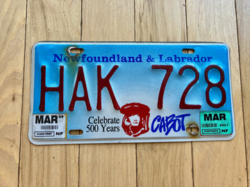 1999 Newfoundland & Labrador Cabot License Plate