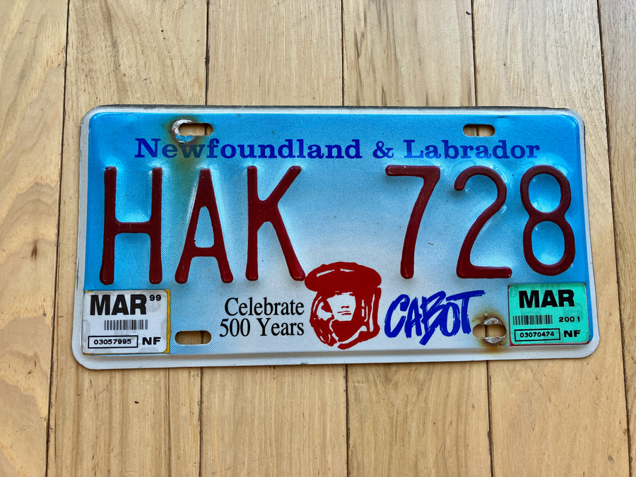 1999 Newfoundland & Labrador Cabot License Plate