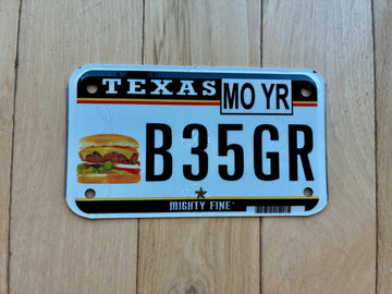 Texas Mighty Fine Hamburger Motorcycle License Plate