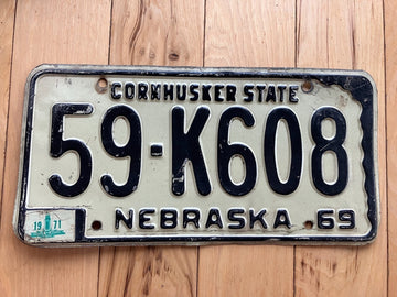 1969 Nebraska License Plate W/ 1971 Tab