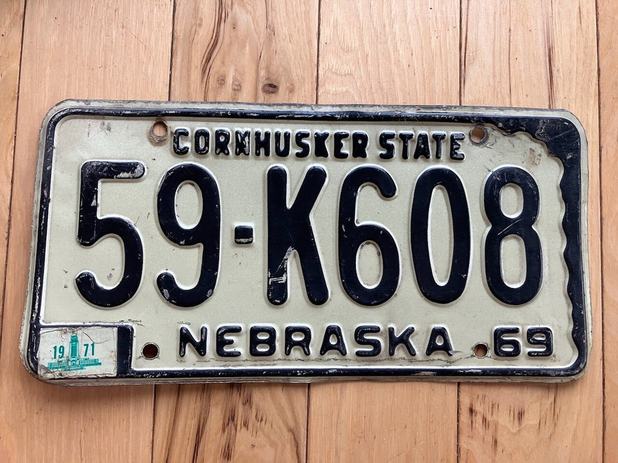 1969 Nebraska License Plate W/ 1971 Tab