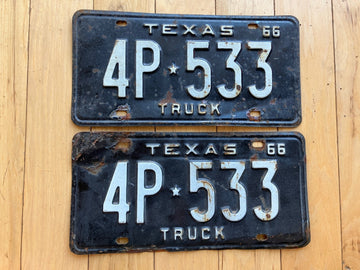 Pair of 1966 Texas Truck License Plates - Check With DMV For YOM