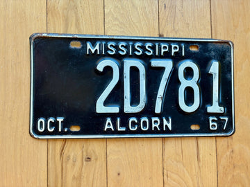 1967 Mississippi Alcorn County License Plate