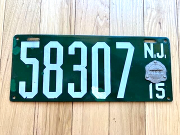 1915 New Jersey License Plate (Some Touch Up)