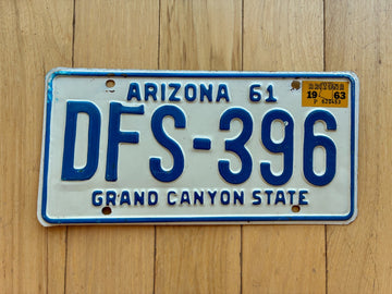 1961 1963 Arizona License Plate- MVD YOM Clear