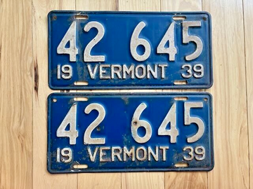 Pair of 1939 Vermont License Plates