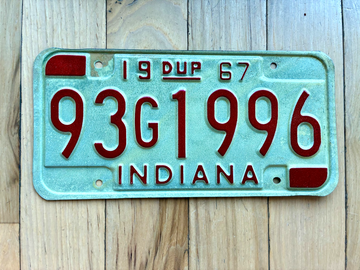 1967 Indiana Duplicate License Plate
