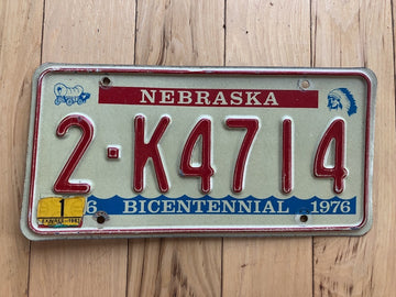 1976 Nebraska Bicentennial License Plate W/ 1981 Tab
