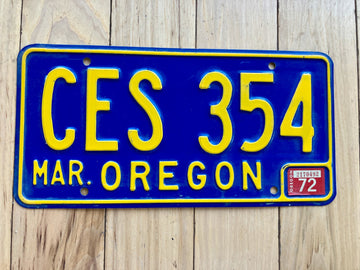 1960s Oregon License Plate With 1972 Tab