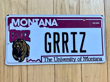 1999 The University of Montana License Plate - Vanity - GRRIZ