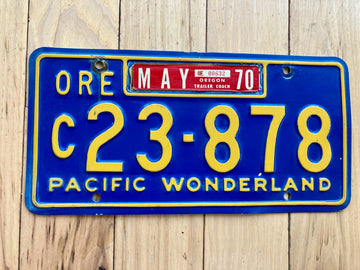 1960s Oregon Trailer Coach License Plate With A 1970 Tab