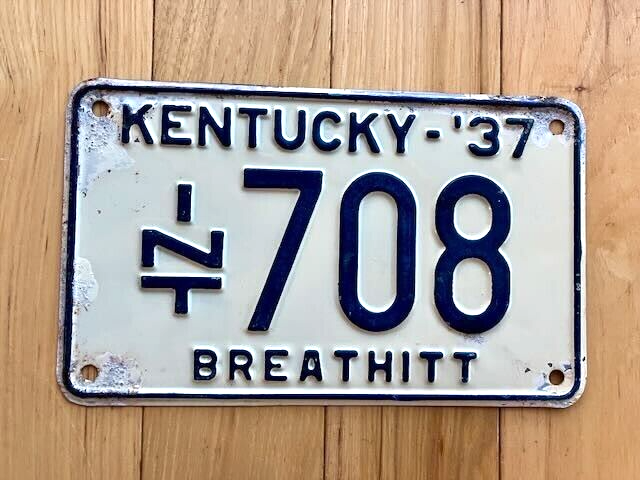 1937 Kentucky In Transit Breathitt County License Plate - Touch Up On Sides
