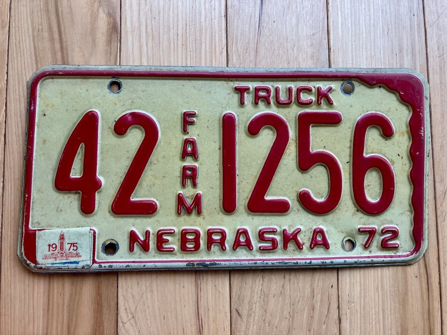 1972 Nebraska Farm Truck License Plate W/ 1975 Tab