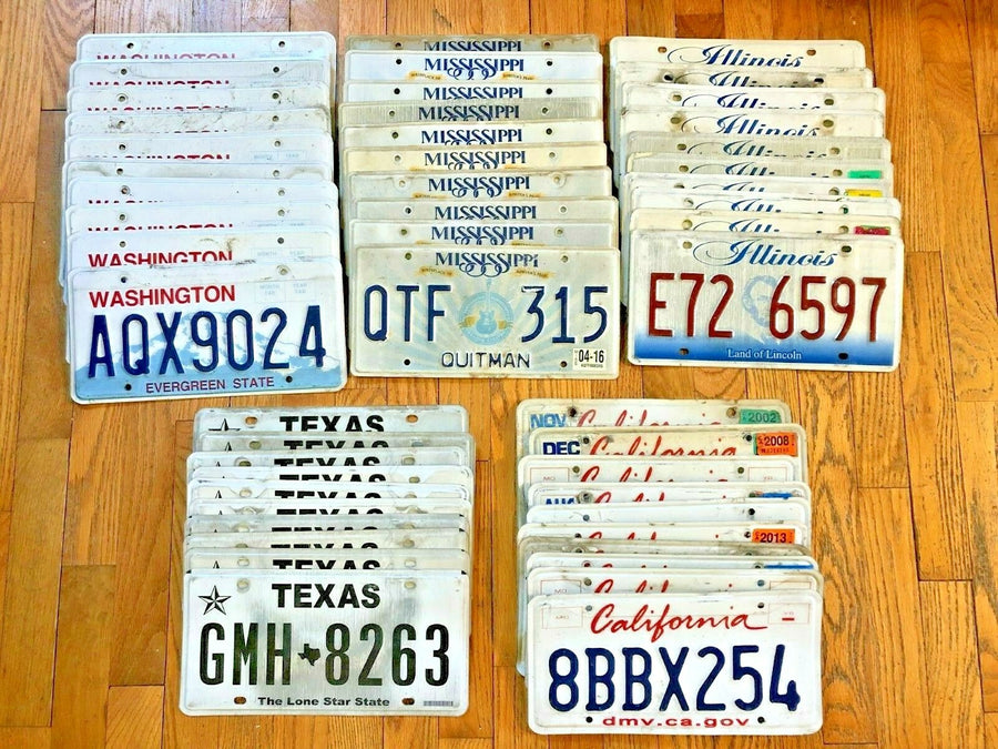 Bulk Lot of 50 License Plates from 5 Different States - 10 of Each State