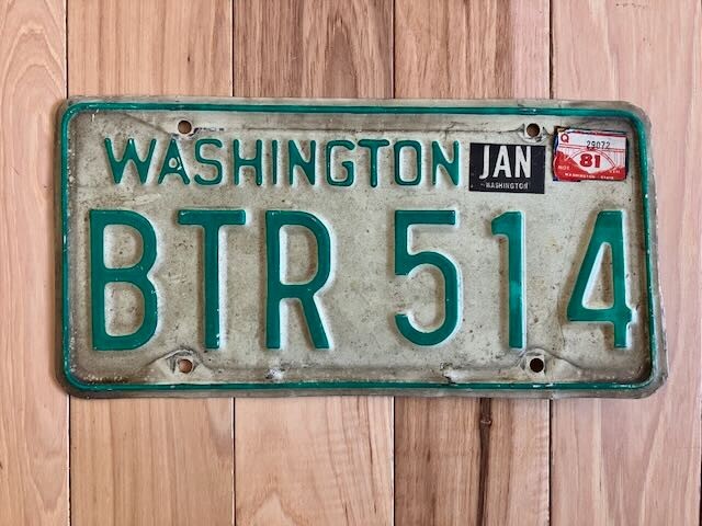 1981 Washington State License Plate W/ Sticker Build Up
