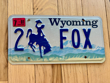 2001 Wyoming Vanity License Plate - FOX