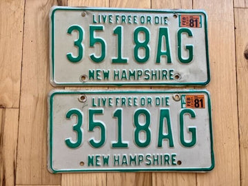 Pair of 1981 New Hampshire License Plates