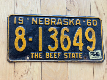 1960 Nebraska License Plate W/ 1961 Tab