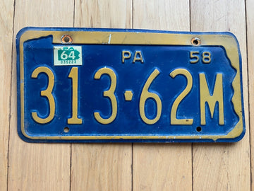1958 Pennsylvania License Plate W/ 1964 Tab