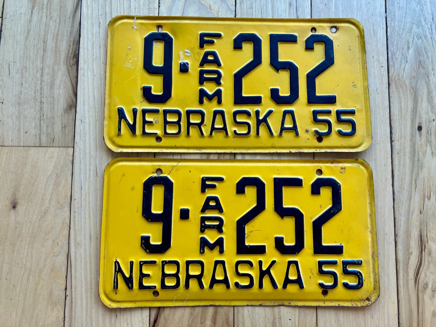 Pair of 1955 Nebraska Farm License Plates