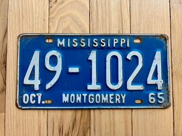 1965 Mississippi Montgomery County License Plate