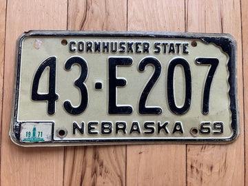 1969 Nebraska License Plate W/1971 Tab