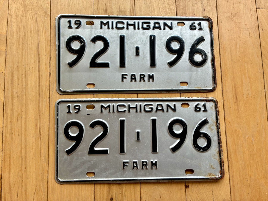 1961 Pair of Michigan Farm License Plates