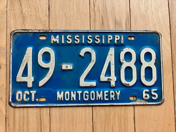 1965 Mississippi Montgomery County License Plate