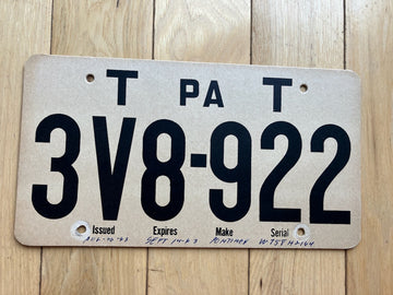 1963 Pennsylvania Temporary Cardboard License Plate