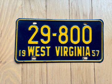 1957 West Virginia License Plate (Dark Blue Background)