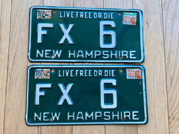 Pair of 1975 New Hampshire License Plates W/ 1979 Tabs - Low Number
