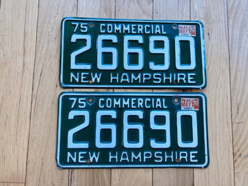 Pair of 1975 New Hampshire Commercial License Plates W/ 1979 Tabs