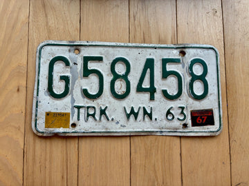 1963 Washington State Truck License Plate W/ 1967 Tab - Check With DOL FOR YOM