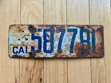 1916 to 1919 Base California License Plate
