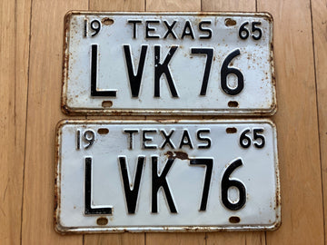 Pair of 1965 Texas License Plates - Check With DMV For YOM
